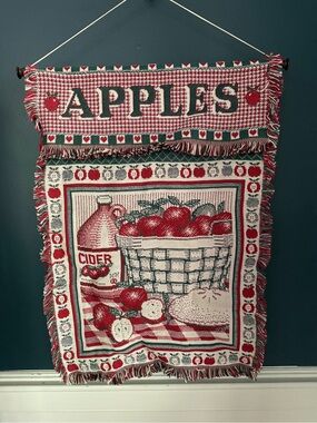 Country Apples Woven Blanket Tapestry Wall Hanging - Red, Cream, Green